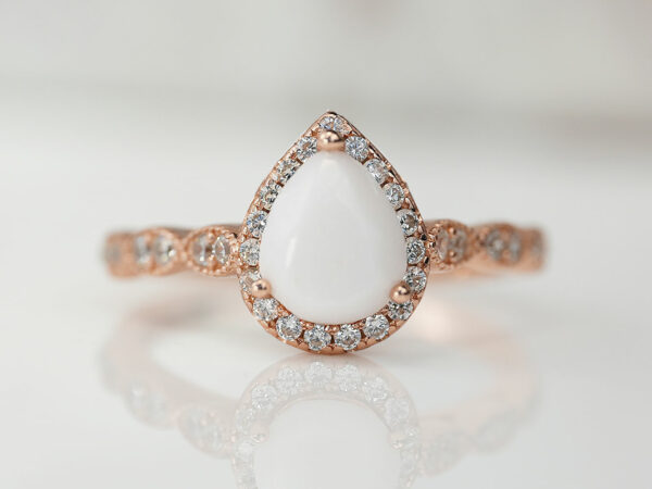 breastmilk jewelry ring timeless beauty rose gold pear shaped stone crystals Keepsakemom