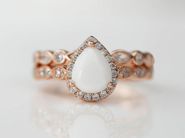 breastmilk jewelry ring set timeless beauty rose gold pear shaped stone crystals two rows Keepsakemom
