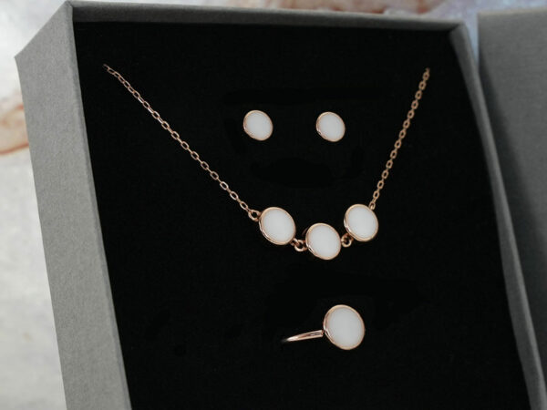 breastmilk jewelry set flat discs necklace earrings and ring from KeepsakeMom