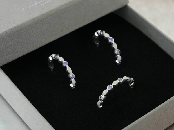 breastmilk jewelry set hoop purple amethyst gem birth month color earrings and ring from KeepsakeMom boxed