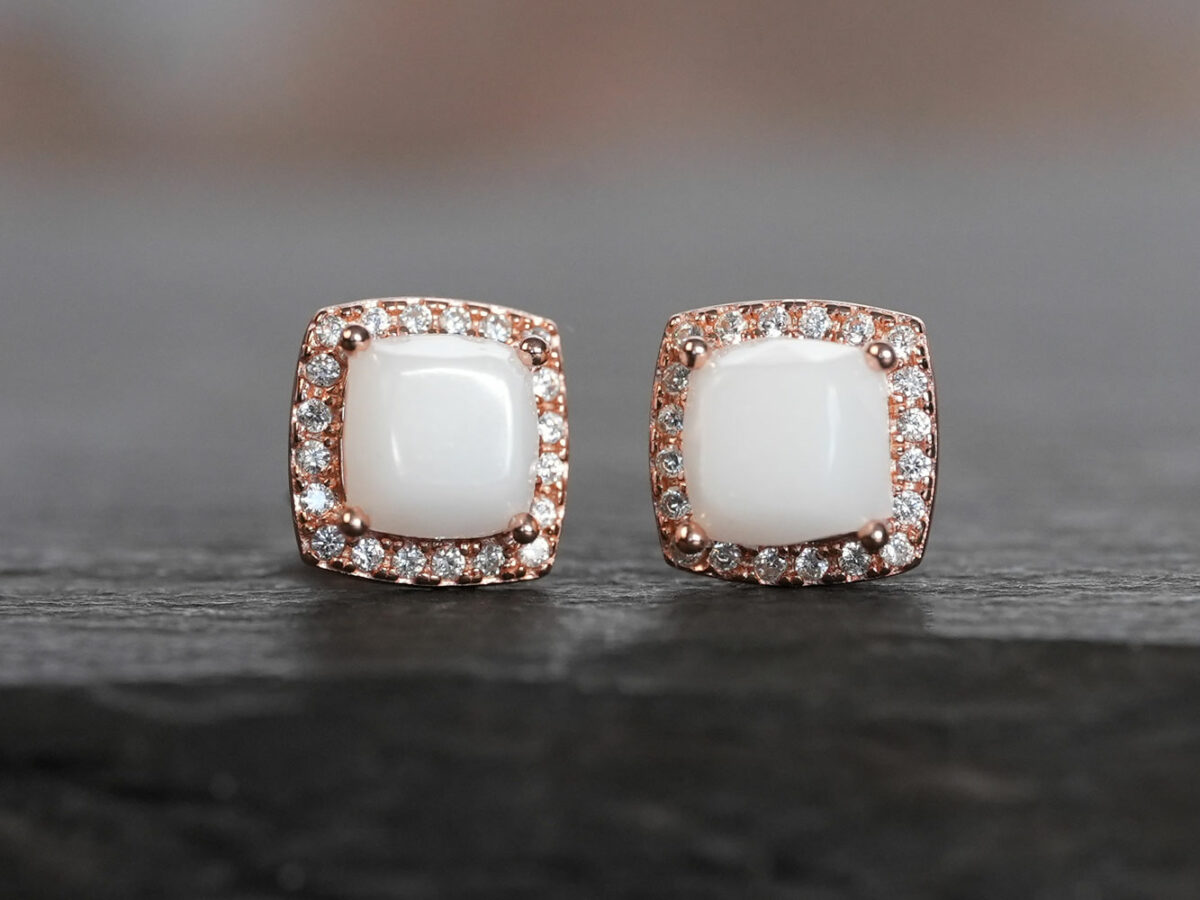 breastmilk jewelry fancy crystals square diamond shaped stones studded earrings KeepsakeMom sterling silver plated rose gold