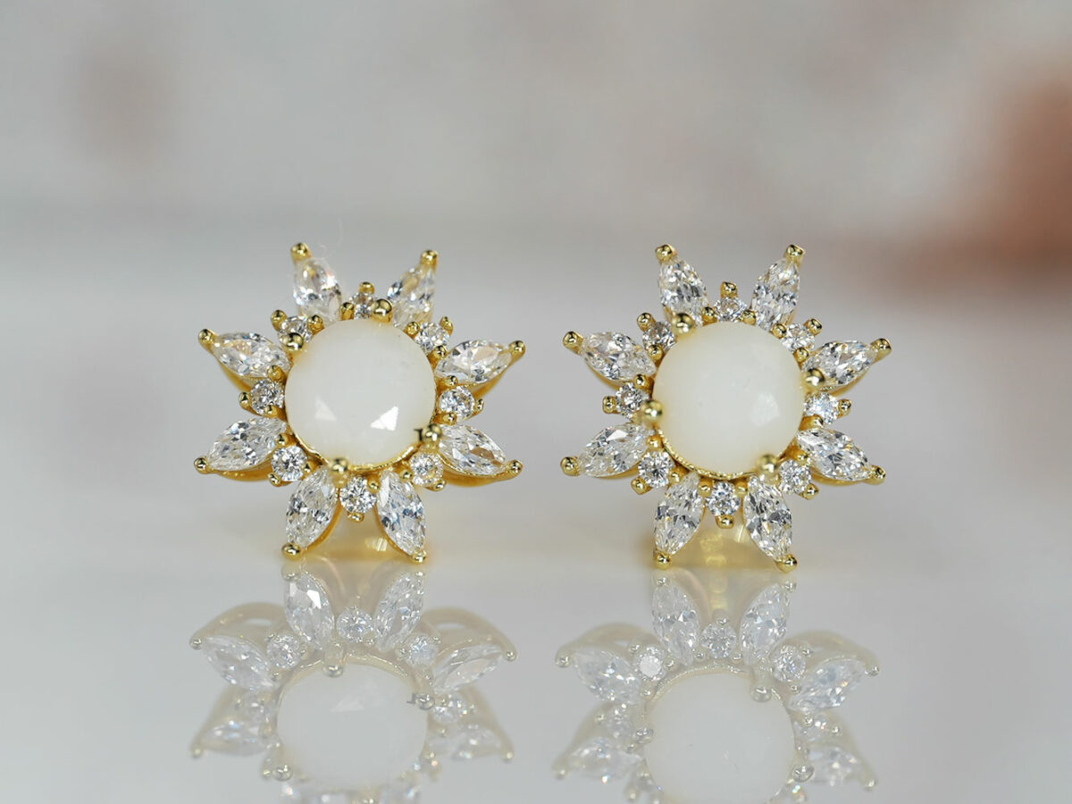 breastmilk jewelry fancy crystals star or flower shaped studded earrings KeepsakeMom yellow gold
