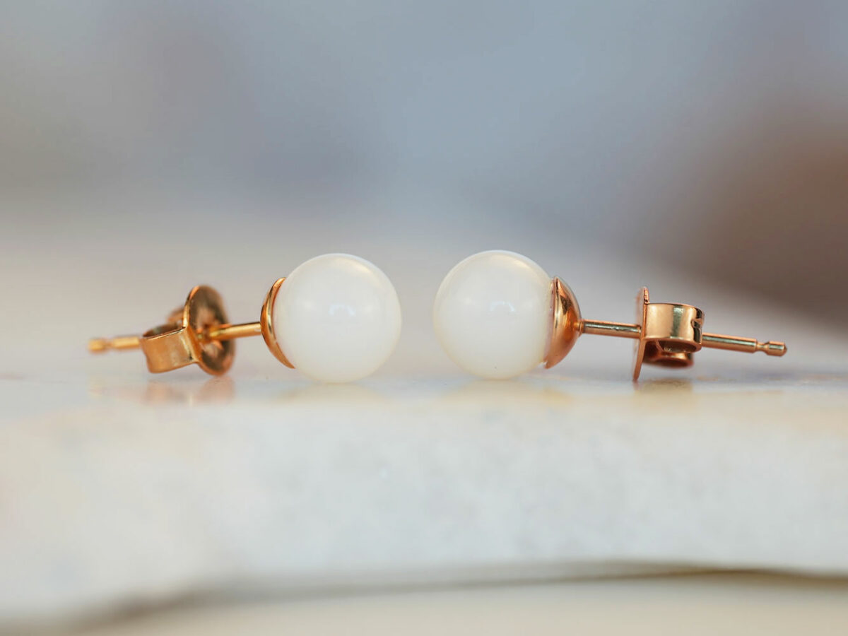 breastmilk jewelry pearls studded earrings KeepsakeMom sterling silver plated rose gold