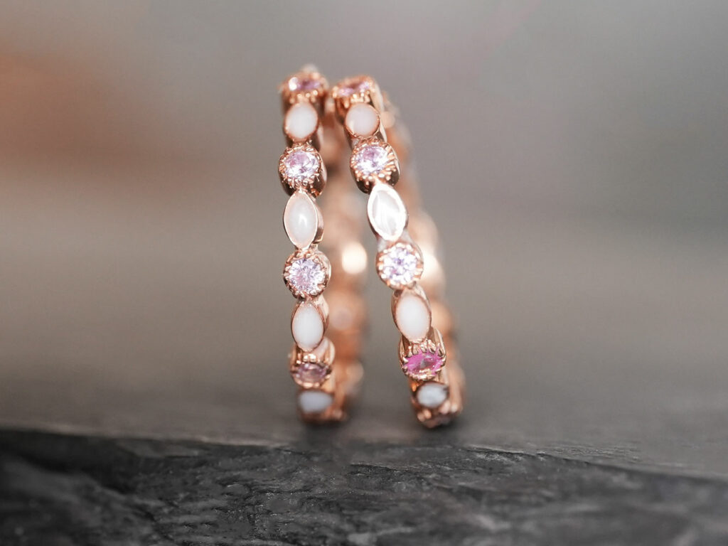 breastmilk jewelry October pink tourmaline birth month color crystals hooped earrings KeepsakeMom