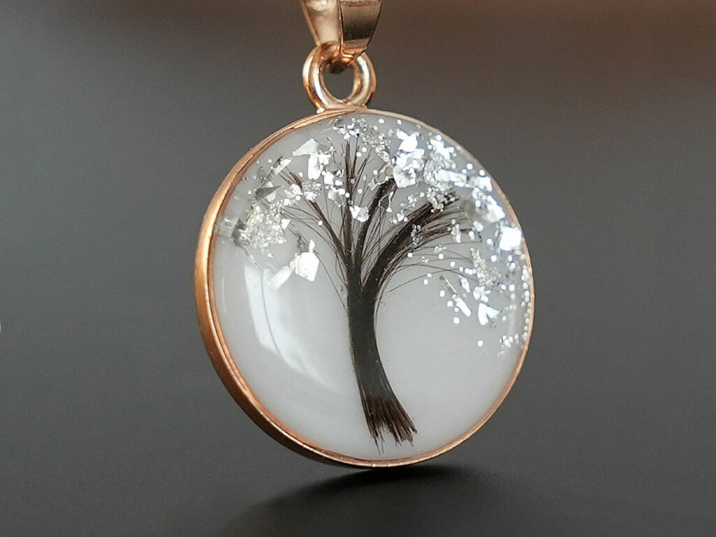 breastmilk-jewelry disc necklace tree of life hair diamond silver April birth month color flakes Keepsakemom