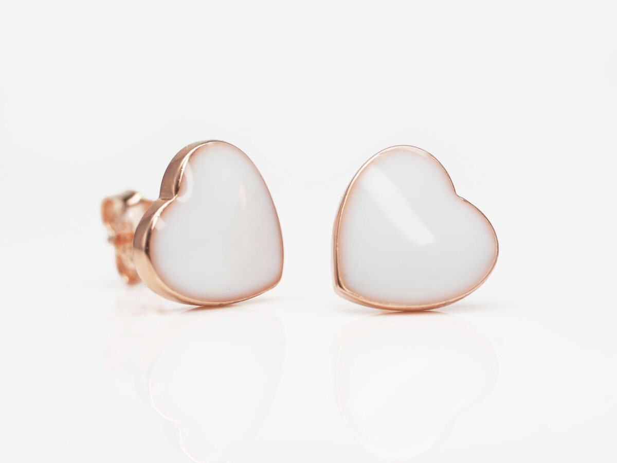 breastmilk jewelry ROSE GOLD studded hearts earrings for DIY kit from KeepsakeMom simple on white background
