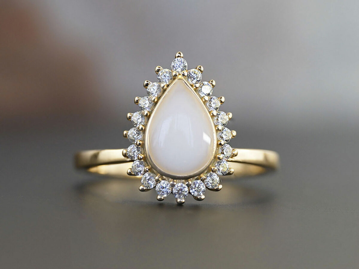breastmilk jewelry ring teardrop with crystals gold sterling silver KeepsakeMom