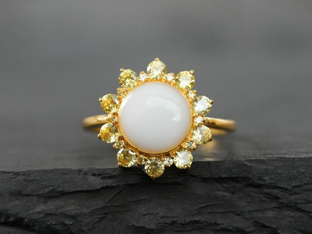 breastmilk jewelry teardrop statement yellow gold ring with November birth month yellow citrine stone color from KeepsakeMom