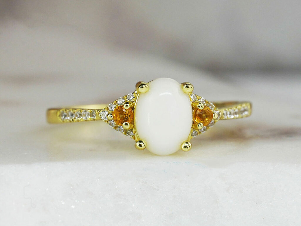 breastmilk jewelry ring with November birth month yellow citrine stone color from KeepsakeMom