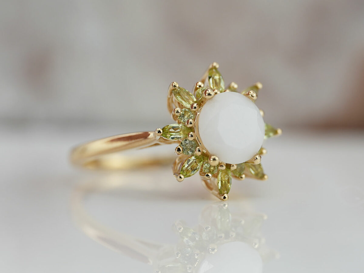 Yellow gold plated sterling silver diamond-shaped breast milk ring with citrine crystals from KeepsakeMom