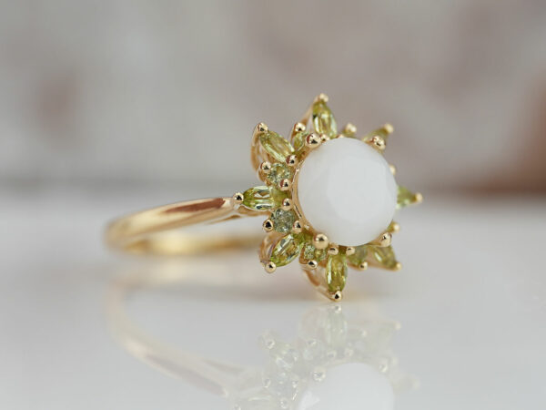 Yellow gold plated sterling silver diamond-shaped breast milk ring with citrine crystals from KeepsakeMom