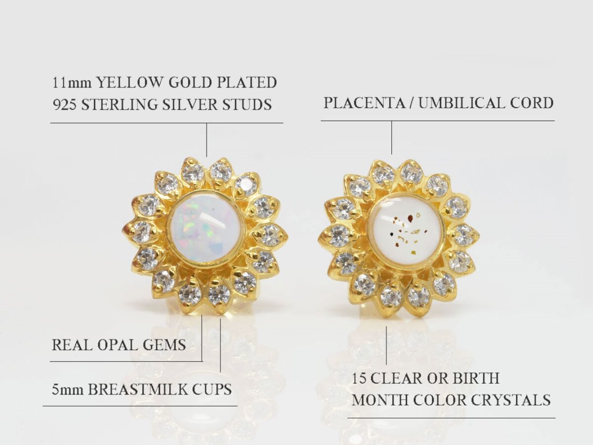 breastmilk-studded-earrings-sunflower-yellow-gold-tables-keepsakemom