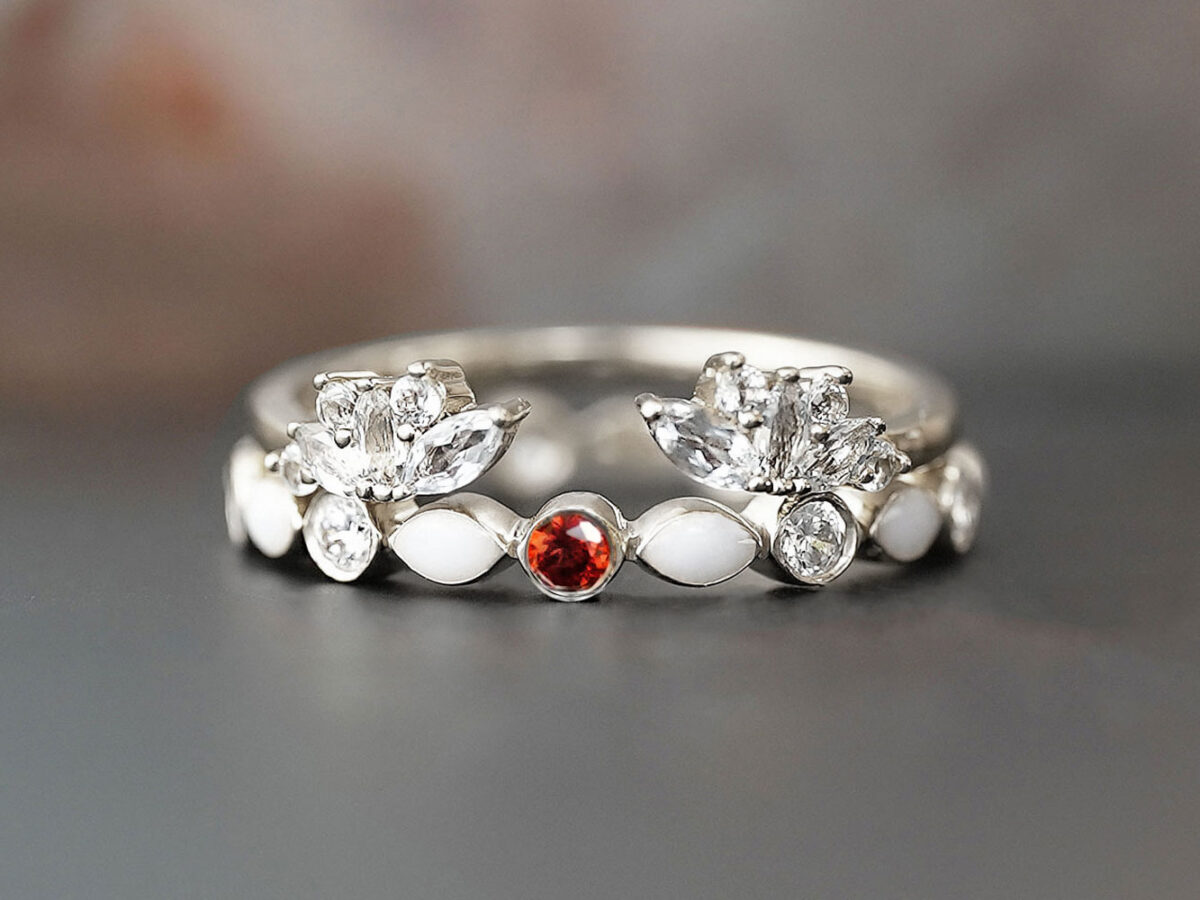 breast milk ring set fine bands white gold and central ruby gem from keepsakemom