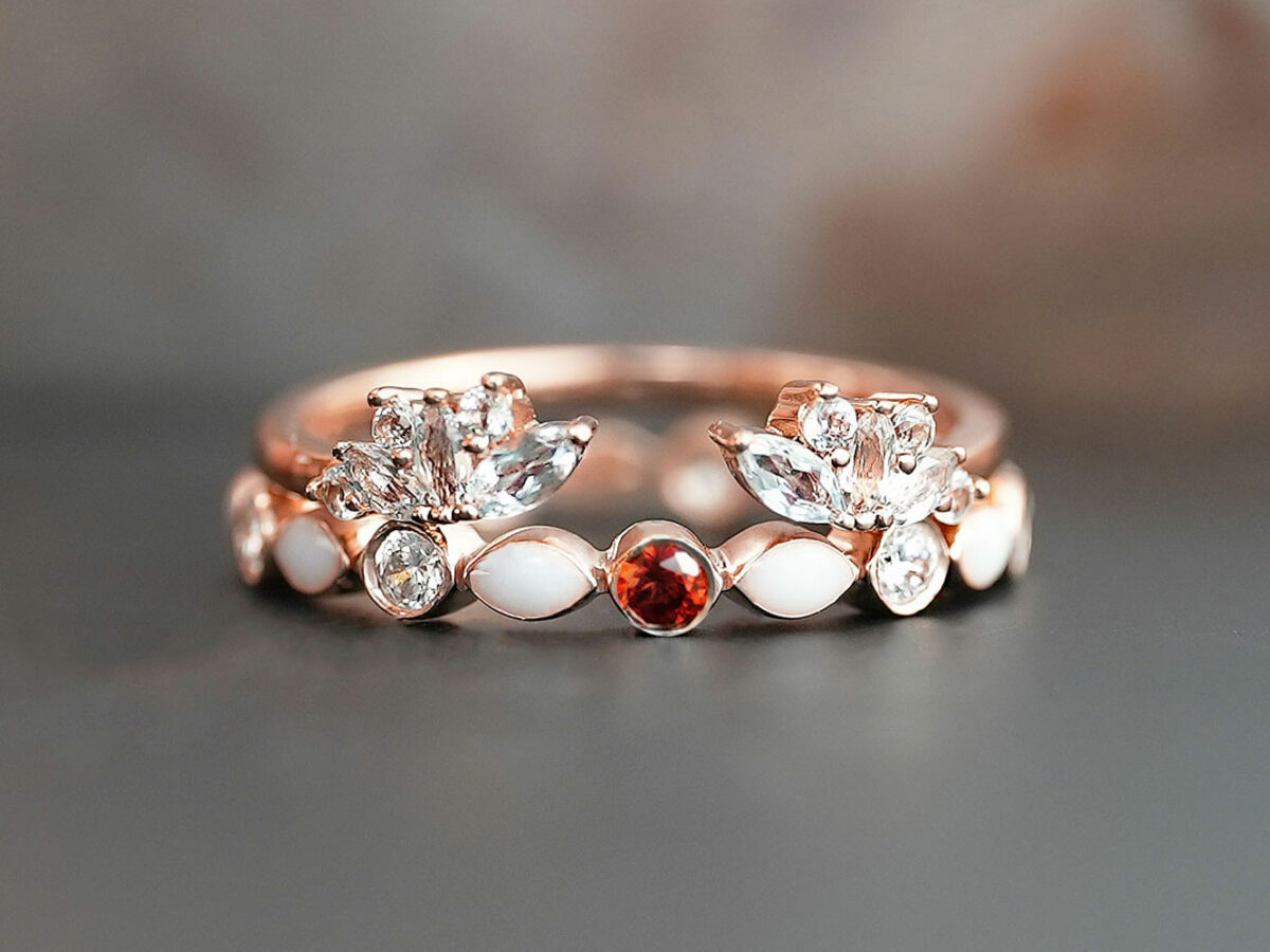 breast milk ring set fine bands rose gold plated and central ruby gem from keepsakemom