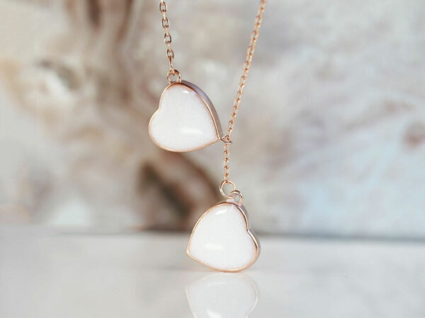 breastmilk jewelry two hearts necklace on a rose gold chain from keepsakemom