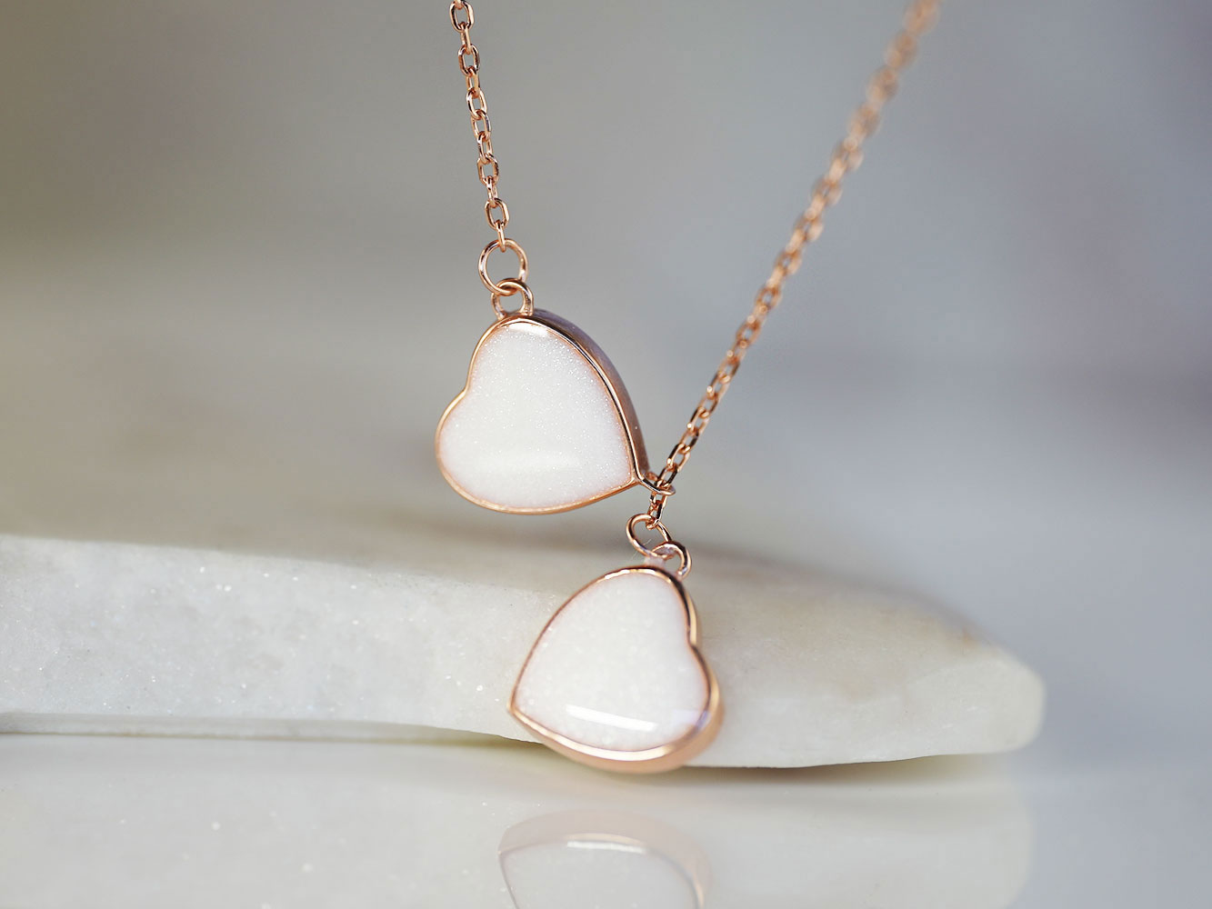 Breastmilk Jewelry Two Hearts Rose Gold Necklace