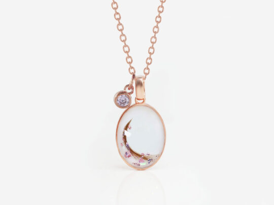 Breast Milk Oval Necklace Name Flakes Charm Keepsakemom breastmilk jewelry oval necklace with opal flakes, hair and charm for DIY kit from KeepsakeMom in rose gold