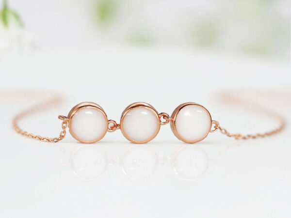 breastmilk jewelry for DIY KIT bracelet in rose gold with three small discs filled with breastmilk from keepsakemom
