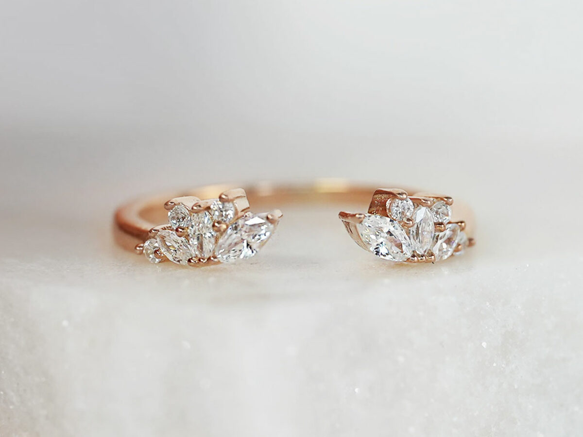 breastmilk jewelry add-on ring fine band KeepsakeMom rose gold clear crystals in a shape of wings adjustable