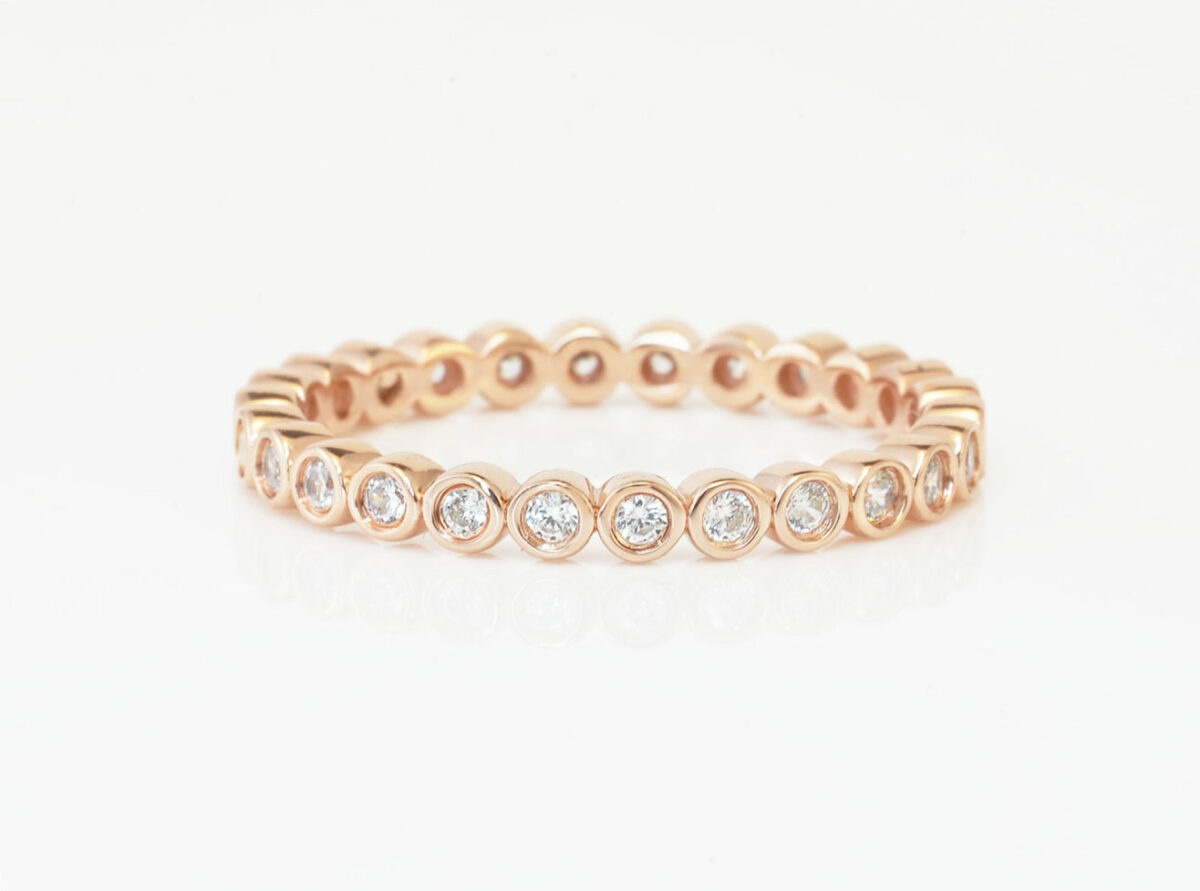 breastmilk jewelry add-on ring fine band KeepsakeMom rose gold clear round crystals all around