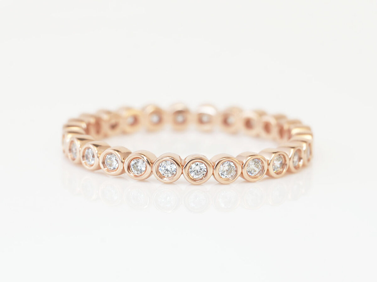 breastmilk jewelry add-on ring fine band KeepsakeMom rose gold clear round crystals all around