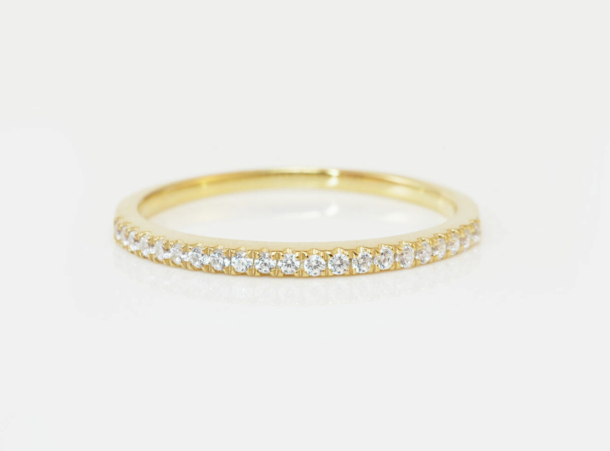 breastmilk jewelry add-on ring fine band KeepsakeMom yellow gold clear crystals
