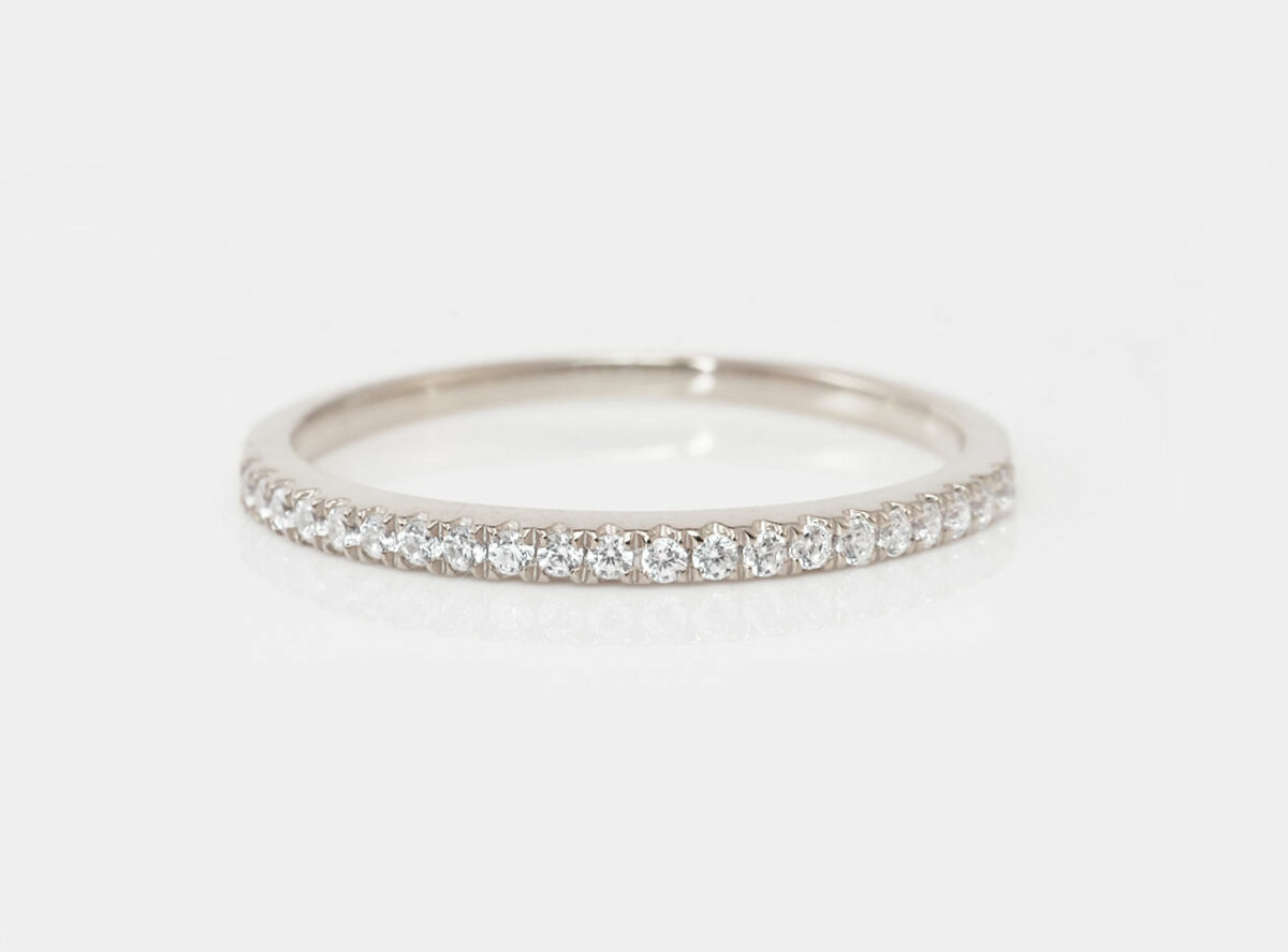 breastmilk jewelry add-on ring fine band KeepsakeMom sterling silver/white gold clear crystals
