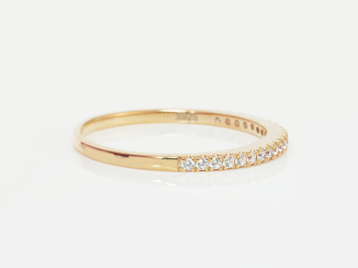 breastmilk jewelry add-on ring fine band KeepsakeMom yellow gold clear crystals