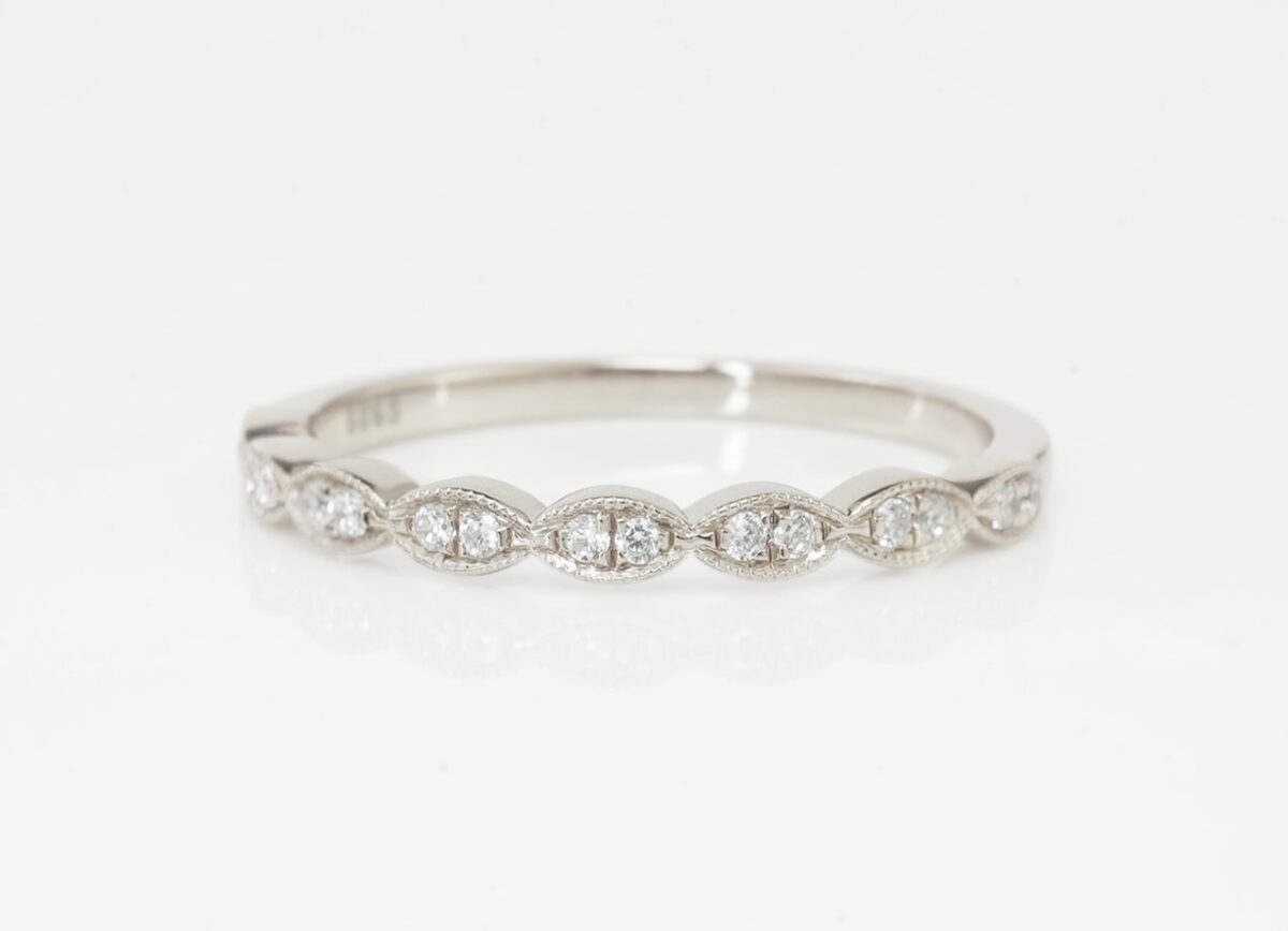 breastmilk jewelry add-on ring fine band KeepsakeMom sterling silver/white gold clear crystals