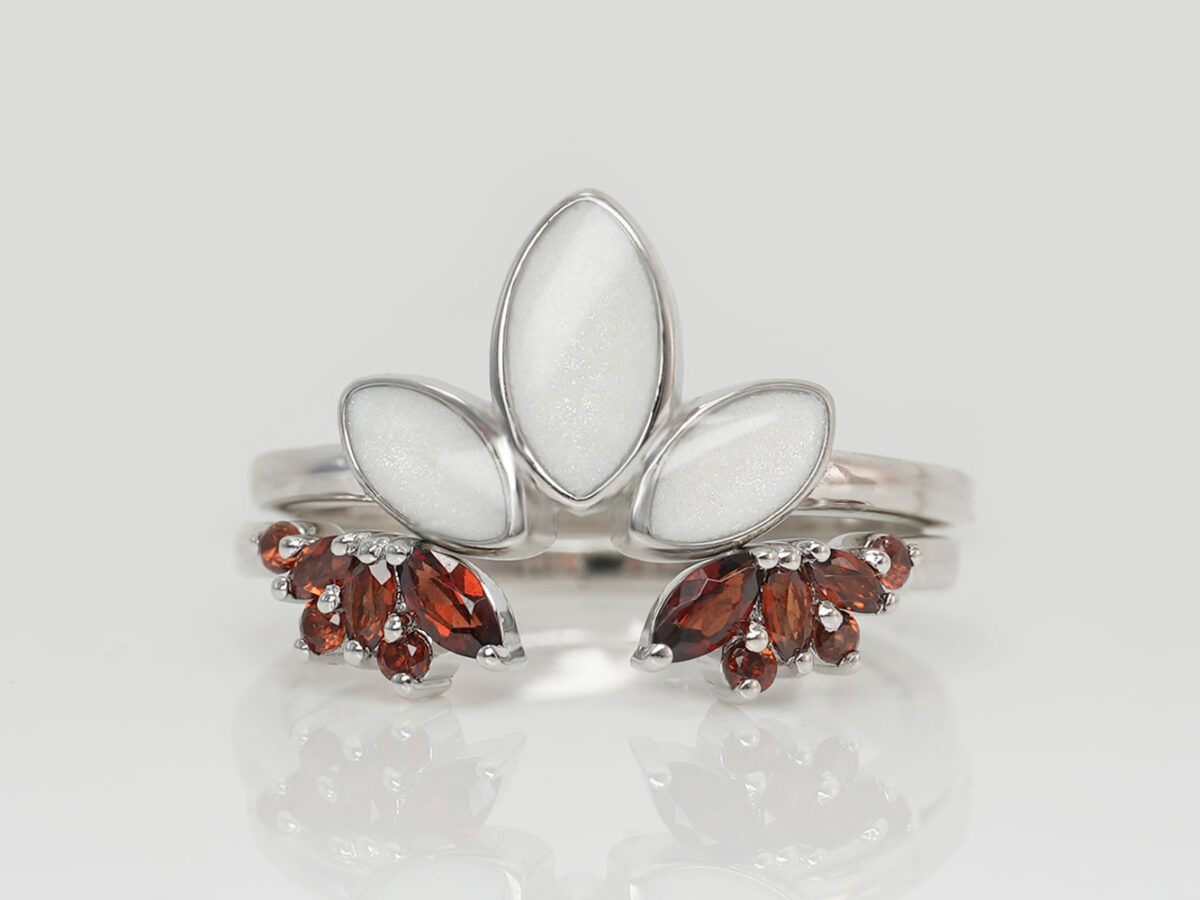 breastmilk jewelry ring set lotus garnet gems from keepsakemom