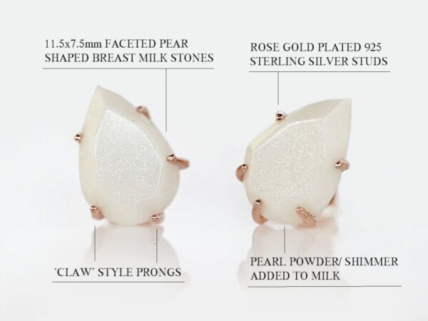breastmilk pear studded earrings with pearl powder faceted from keepsakemom