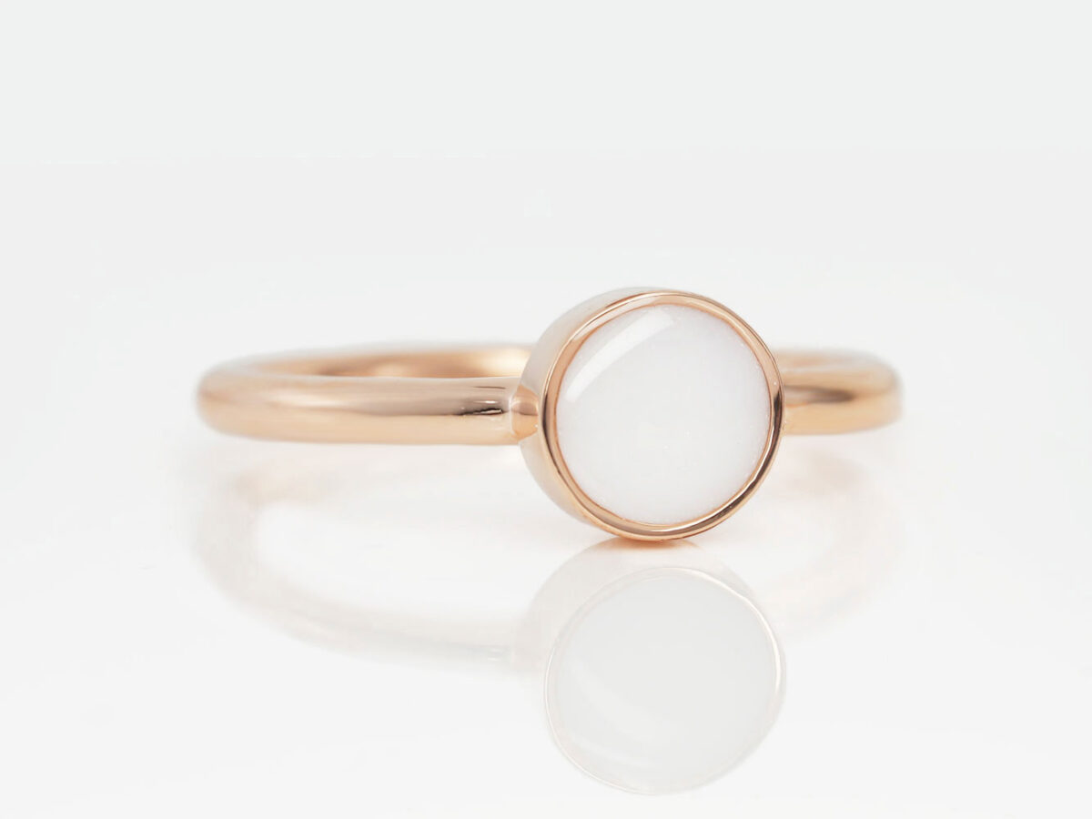 breastmilk jewelry ring simple classic round stone sterling silver rose gold plated from keepsakemom on white background