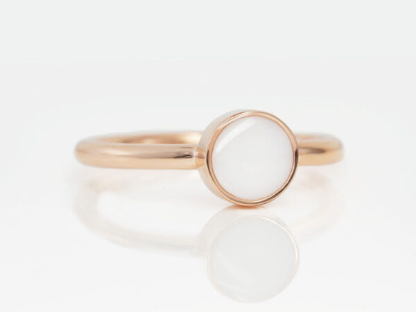 breastmilk jewelry ring simple classic round stone sterling silver rose gold plated from keepsakemom on white background