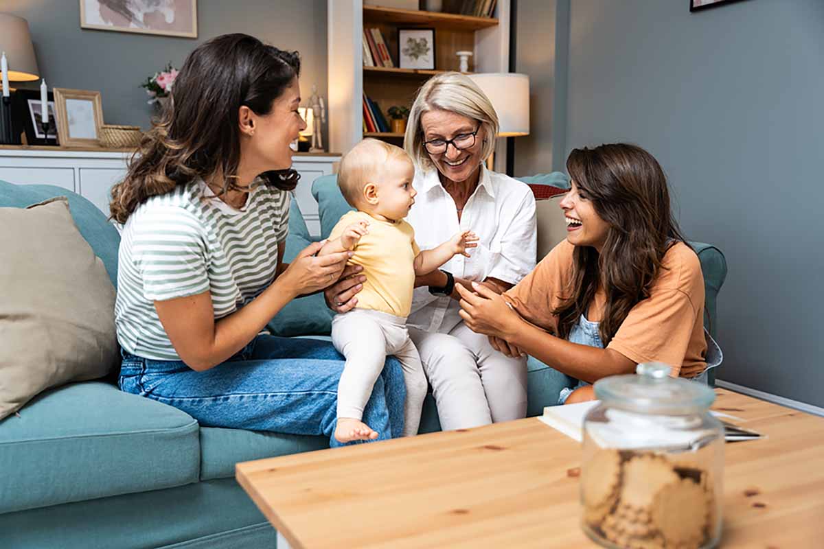 Friends and family visiting new baby and mom