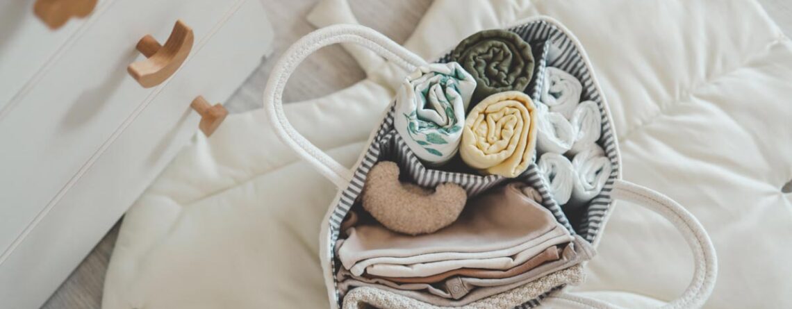 Packed diaper bag on bed