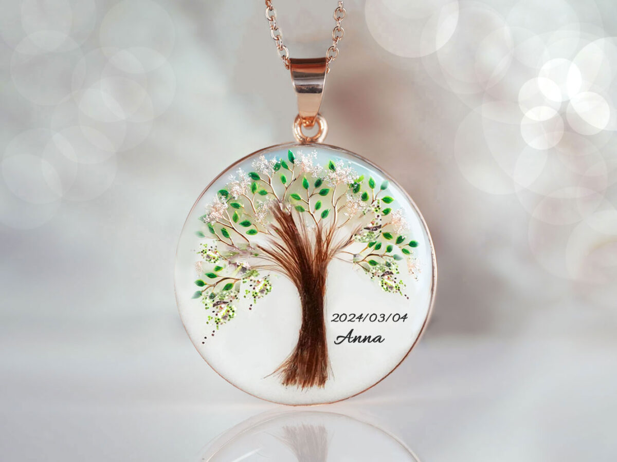 breastmilk-jewelry-hair-branch-flowers-dry-keepsakemom-name-disc-fine-tree-necklace-tree-green-leaves