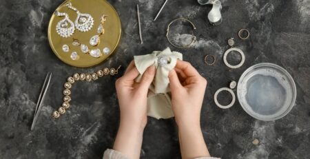 Woman cleaning her fine jewelry