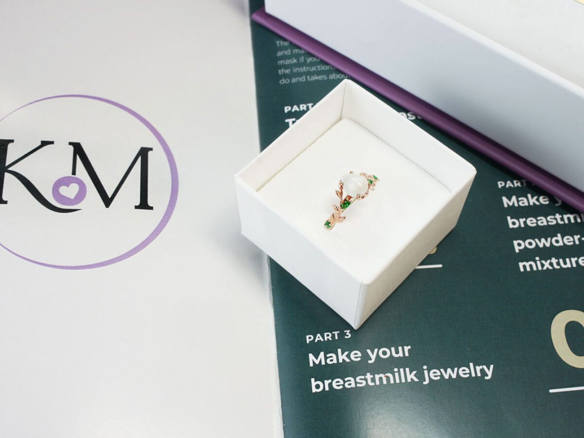 breastmilk jewelry DIY kit from KeepsakeMom box with a ring made