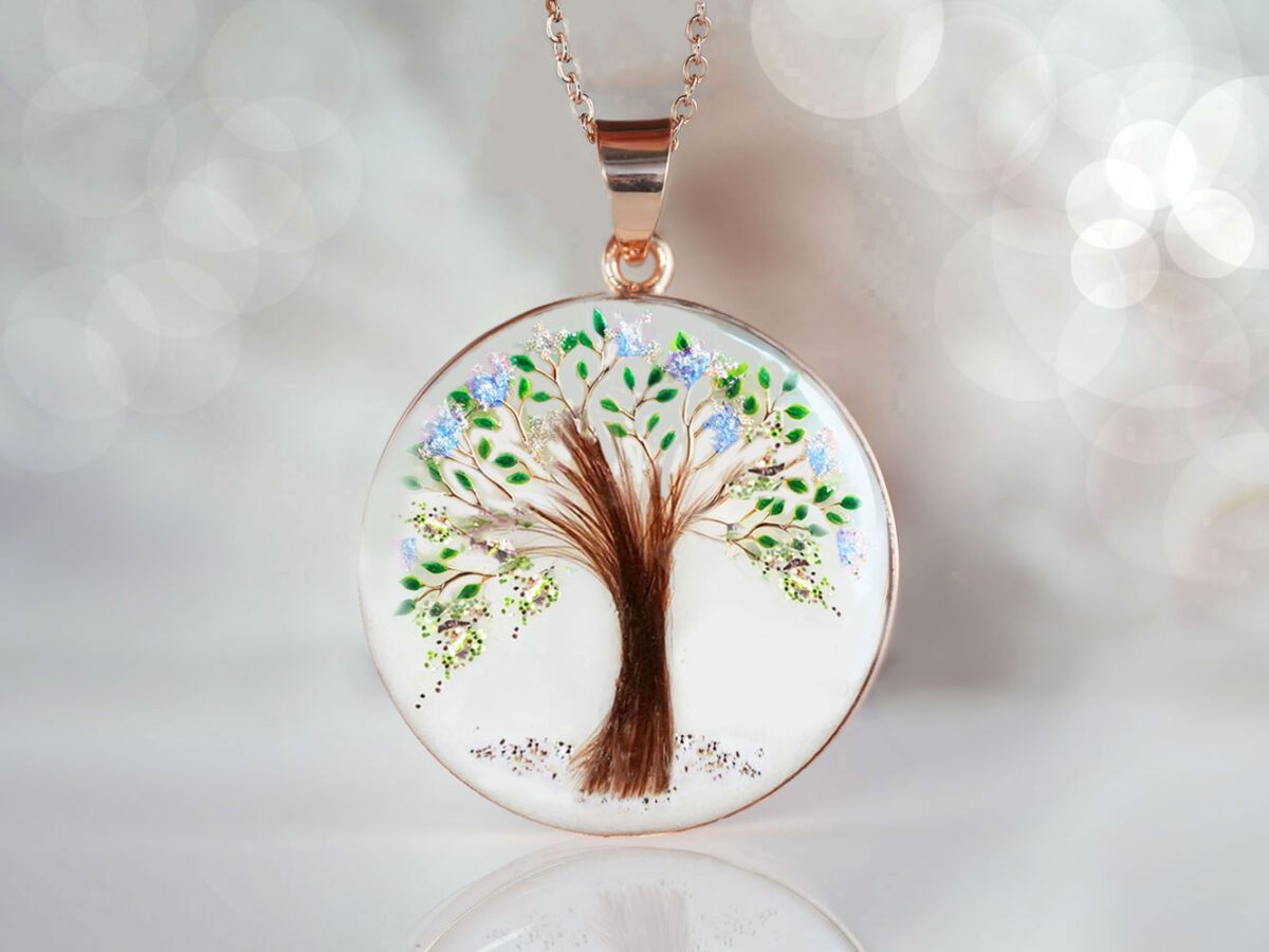 breastmilk-jewelry-hair-branch-flowers-dry-keepsakemom-name-disc-fine-tree-necklace-tree-green-leaves-blue