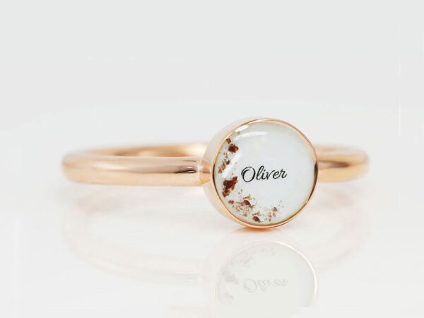 breast milk ring round with placenta and umbilical cord in rose gold from keepsakemom