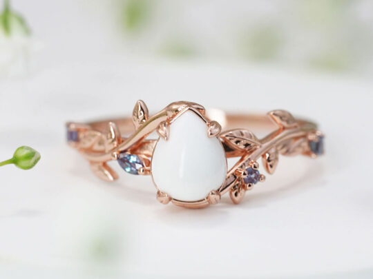 Breastmilk Ring Drop Smooth Rose Gold Crystals Keepsakemom Ring breastmilk ring for diy kit rose gold plated branch leaves band and small teardrop breast milk stone from keepsakemom