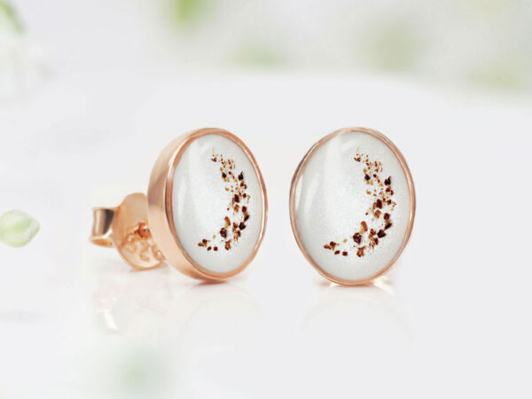 breastmilk oval studded earrings KeepsakeMom sterling silver plated rose gold with placenta inside