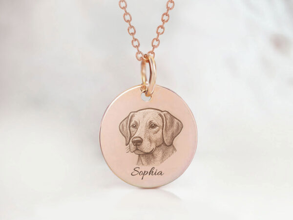 memorial pendant, a disc necklace with the dog's engraving on it, rose gold disc from keepsakemom