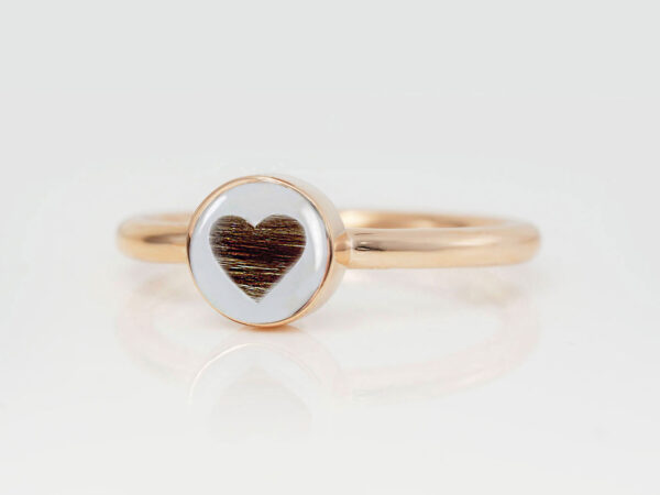 memorial rose gold ring for a pet owner with a heart made from dog's fur, memorial jewelry from keepsakemom