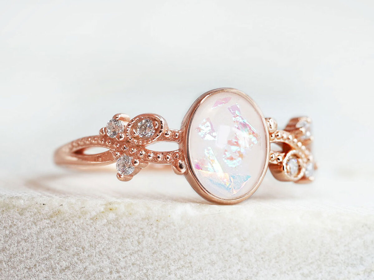 Breastmilk Jewelry Ring Rose Gold Art Deco Gold Flakes Placenta Keepsakemom3